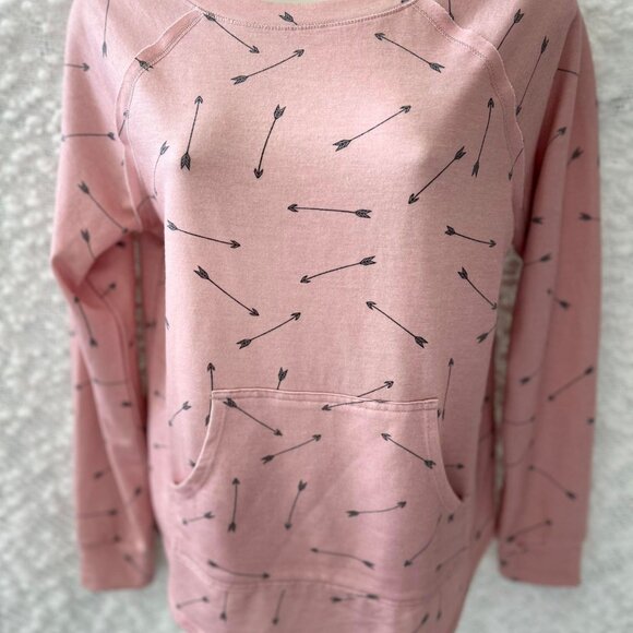 Women's Pink Crewneck Sweatshirt with Silver Arrows and Muff Pocket (pouch) - Picture 2 of 5